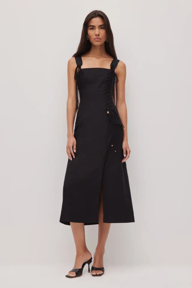 AJE Solene Midi Dress in BLACK, image 1 of 1 from Aje