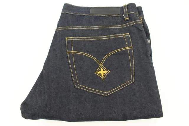 Men's Size 38 US Dark Rinse Denim Fleur LV Logo Jeans in Denim from Bagriculture, photo 1 of 1