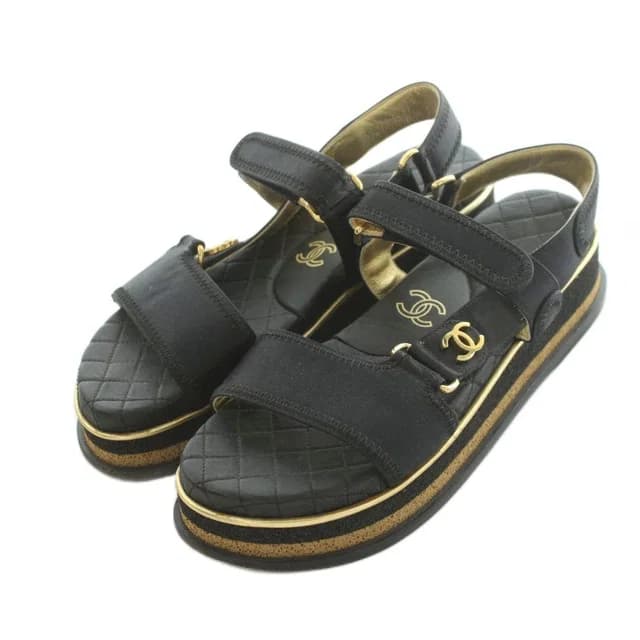 Chanel CC Logo Sports Sandals c..0 Black Gold Color 37 in Black from The Reluxe, photo 1 of 1