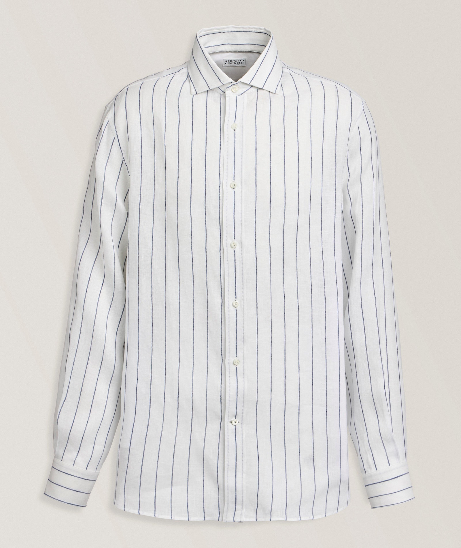 Brunello Cucinelli Easy-Fit Striped Linen Shirt in Blue Cotton & Cotton Blends, image 1 of 1 from Harry Rosen