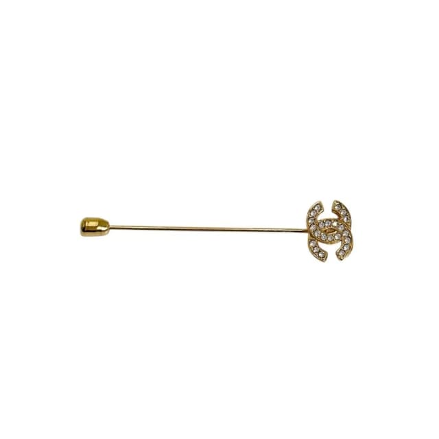 Chanel Line Stone Pin Brooch CC Logo Gold in Gold from The Reluxe, photo 1 of 1