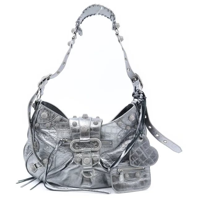 Balenciaga Neo Cagole Croco Embossed Rhinestone Decoration Handbag Silver in Silver from The Reluxe, photo 1 of 1