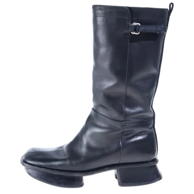 Prada Square Toe Long Boots Shoes Black in Black Leather from The Reluxe, photo 1 of 1