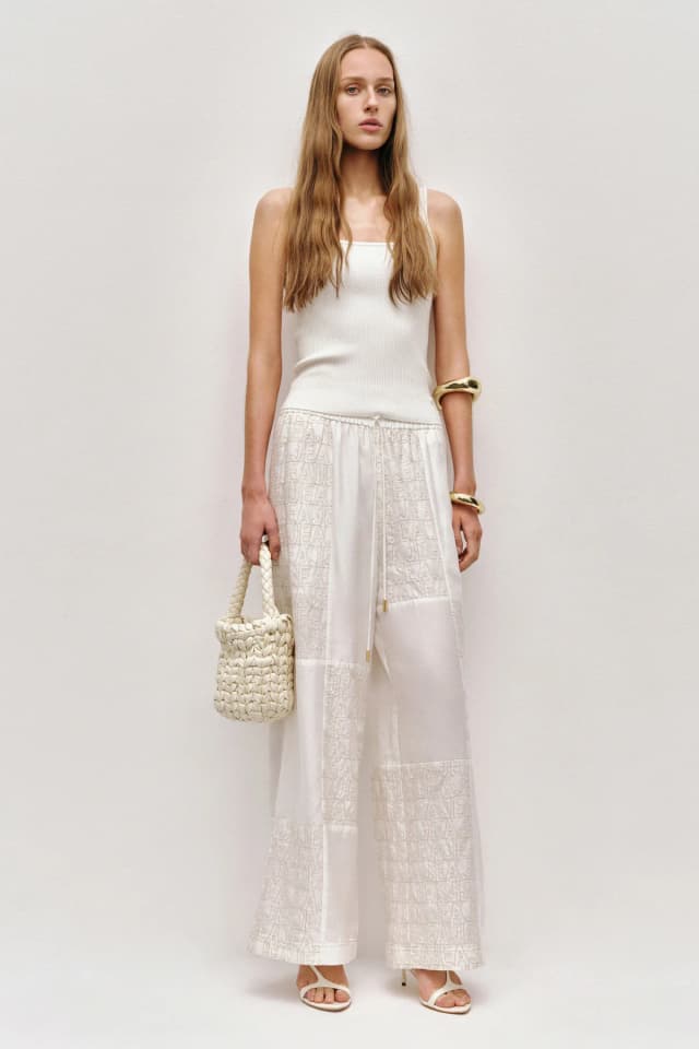 AJE Space Logo Pant in IVORY/BEACH BEIGE, image 1 of 1 from Aje