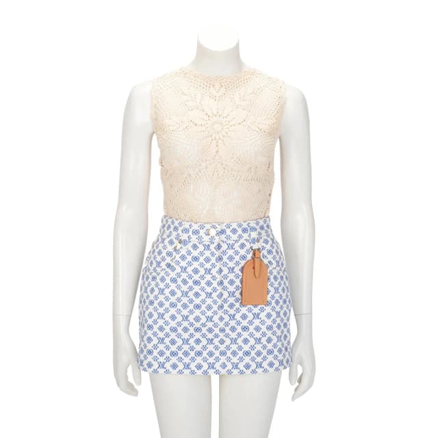 Louis Vuitton Blurred Monogram Mini Skirt FR 36 in White Denim from Blue Spinach, photo 1 of 1