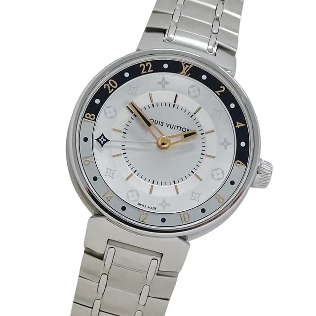 Louis Vuitton Watch Tambour Moon Dual Time Quartz Stainless Steel Silver in Silver from The Reluxe, photo 1 of 1