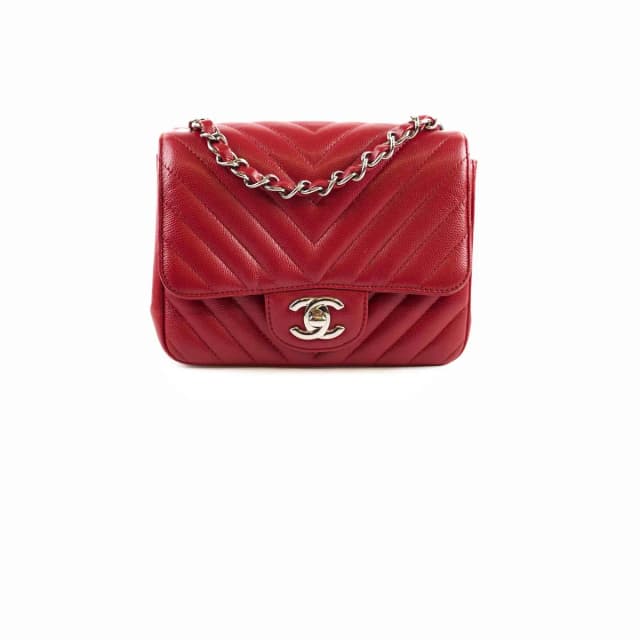 Chanel Caviar Chevron Mini Square Red in Red Caviar leather from The Purse Affair, photo 1 of 1
