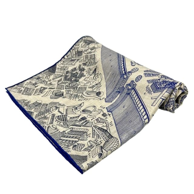 Hermès Shawl Carre Geant 140 Natural Blue Royal Petrol Cashmere Silk Scarf in Beige Silk from The Reluxe, photo 1 of 1