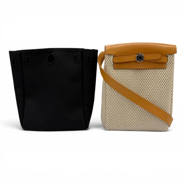 Hermès Herbag TPM Shoulder Bag Toile GM Officier Natural Beige Black in Black Leather from The Reluxe, photo 1 of 1