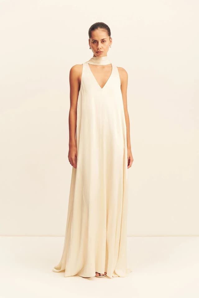 Shona Joy LA LUNE SCARF PANELLED MAXI DRESS - CREAM, image 1 of 1 from Shona Joy