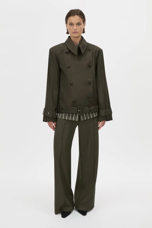 C&M CAMILLA AND MARC SALE Tari Short Trench Jacket in dark khaki, image 1 of 1 from Camilla and Marc