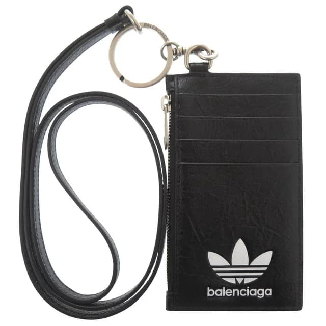 Balenciaga Adidas Collaboration Trefoil Leather Black Wallet on Chain in Black Leather from The Reluxe, photo 1 of 1