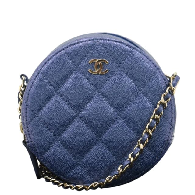 Chanel Round Clutch with Chain Mini Quilted Iridescent Caviar Leather Crossbody Bag Shiny Blue in Blue Caviar leather from Dallas Designer Handbags, photo 1 of 1