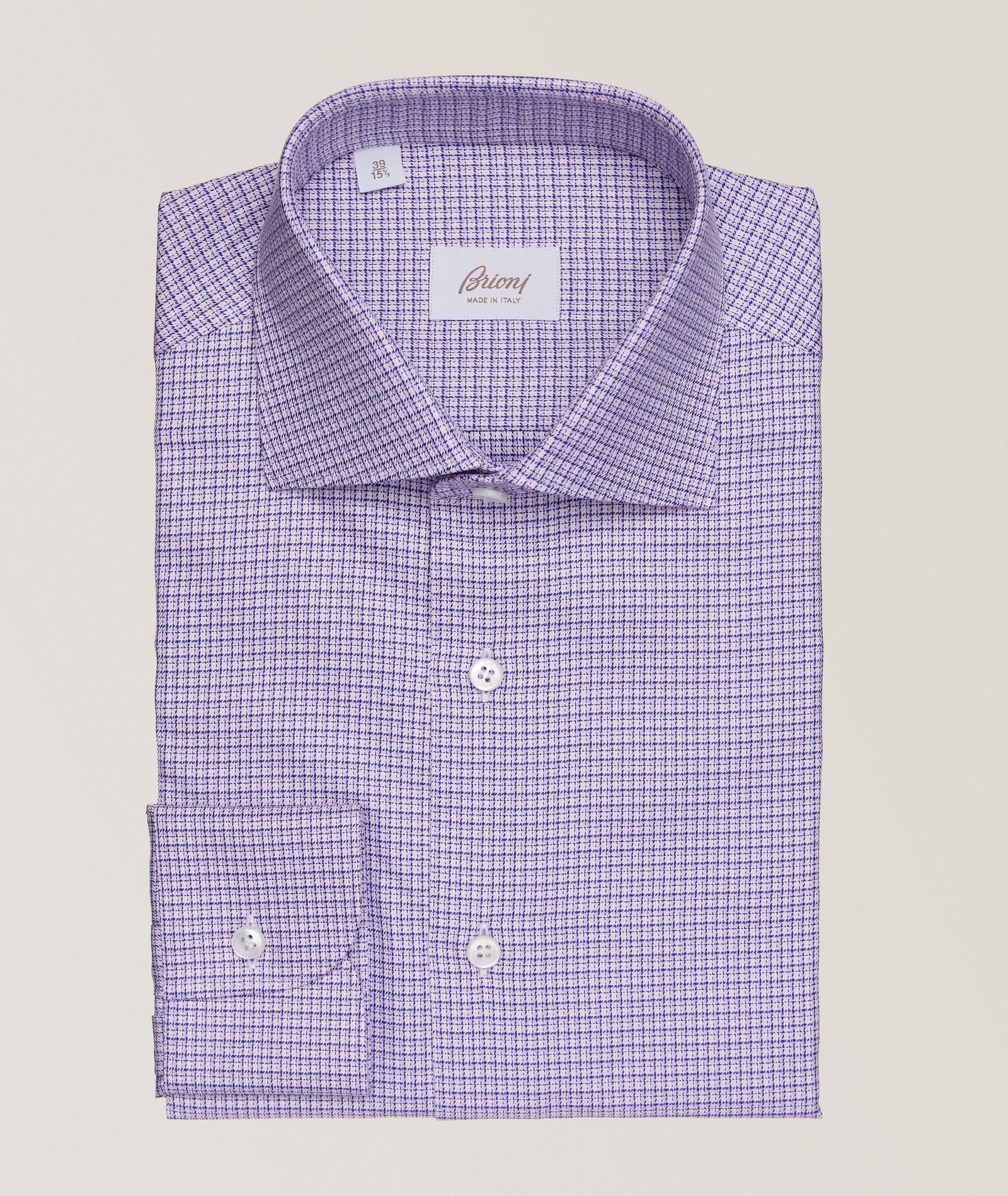 Brioni William Check Cotton Dress Shirt in Purple, image 1 of 1 from Harry Rosen