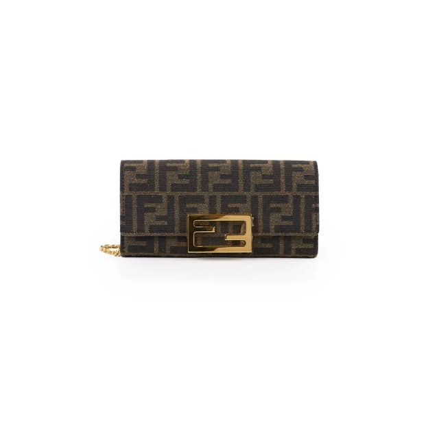 Fendi Buguette Continental Wallet on Chain Fabric Brown FF in Brown Canvas from The Purse Affair, photo 1 of 1