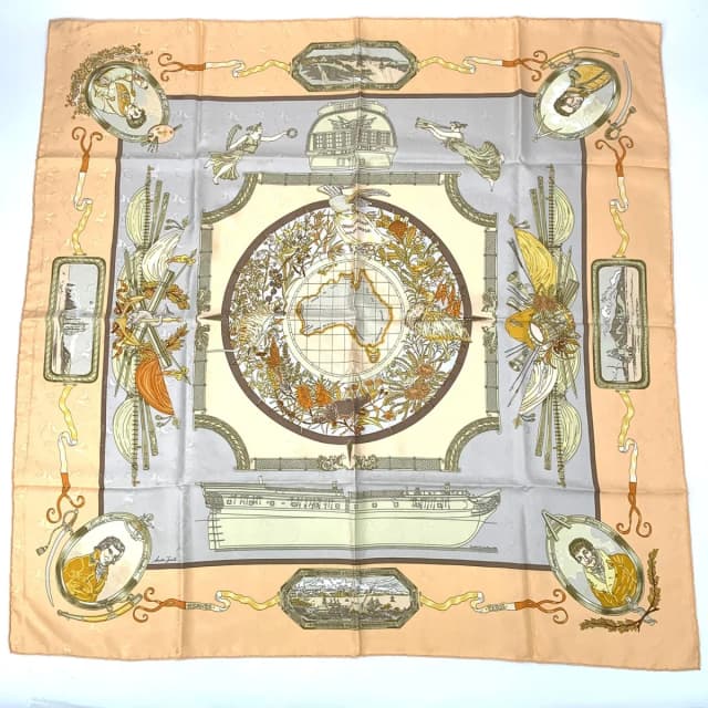 Hermès Carre 90 le Geographe Geographer 100% Silk Beige Scarf in Beige Silk from The Reluxe, photo 1 of 1