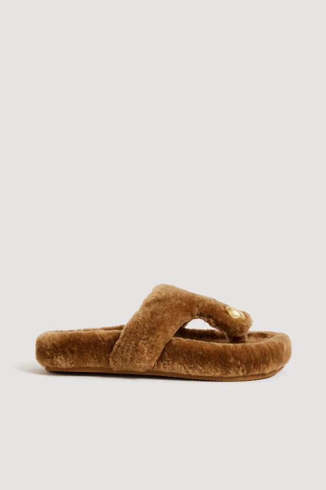 AJE Allegra Shearling Slide in TAN, image 1 of 1 from Aje