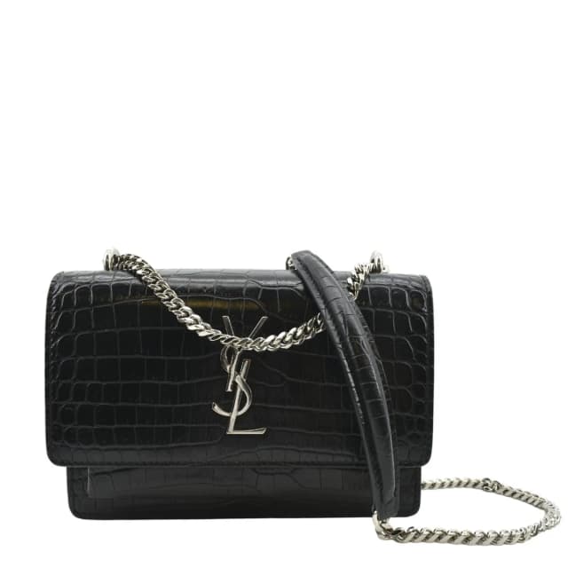 Saint Laurent Sunset Crocodile Leather Crossbody Bag Black in Black Crocodile from Dallas Designer Handbags, photo 1 of 1
