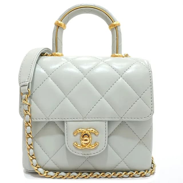 Chanel Top Handle Mini Flap Quilted Shoulder Bag Lambskin Light Blue in Blue Lambskin from The Reluxe, photo 1 of 1