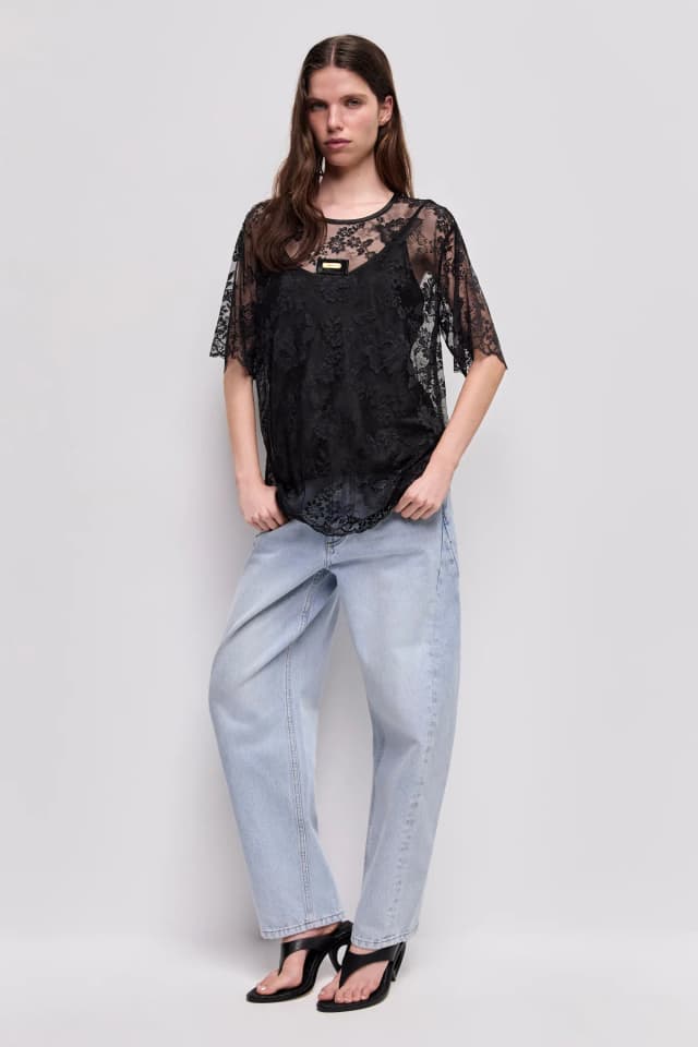 AJE Luciana Lace Tee in BLACK, image 1 of 1 from Aje
