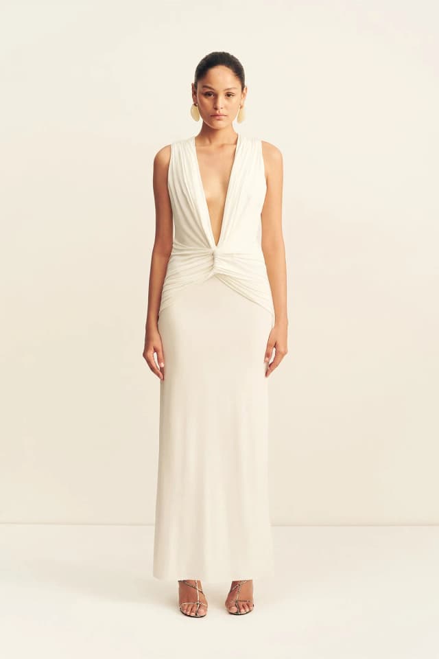 Shona Joy MIRO SLINKY JERSEY PLUNGED MAXI DRESS - IVORY, image 1 of 1 from Shona Joy