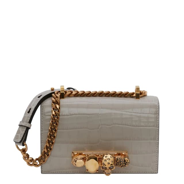 Alexander McQueen Mini Jewelled Satchel Croc, Faded Grey, image 1 of 1 from Cultstatus