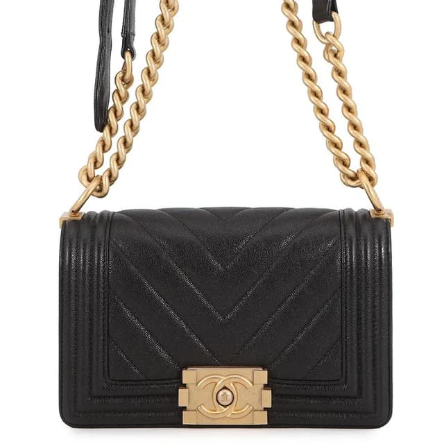 Chanel Chain Shoulder Bag Boy Small Quilted CC Logo Caviar Leather Black in Black Caviar leather from The Reluxe, photo 1 of 1