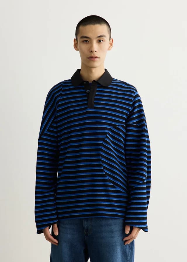 Ader Error Circular Stripe Polo in Noir, image 1 of 1 from Incu