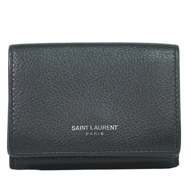 Saint Laurent Logo Trifold Wallet Compact Leather Black in Black Leather from The Reluxe, photo 1 of 1
