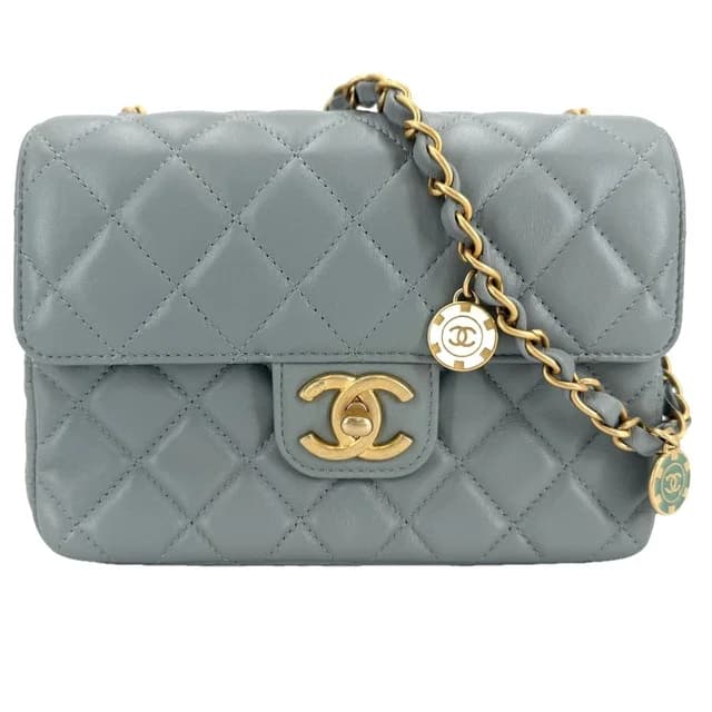 Chanel Shoulder Bag Quilted CC Logo Charm Lambskin Green Gold in Green Lambskin from The Reluxe, photo 1 of 1
