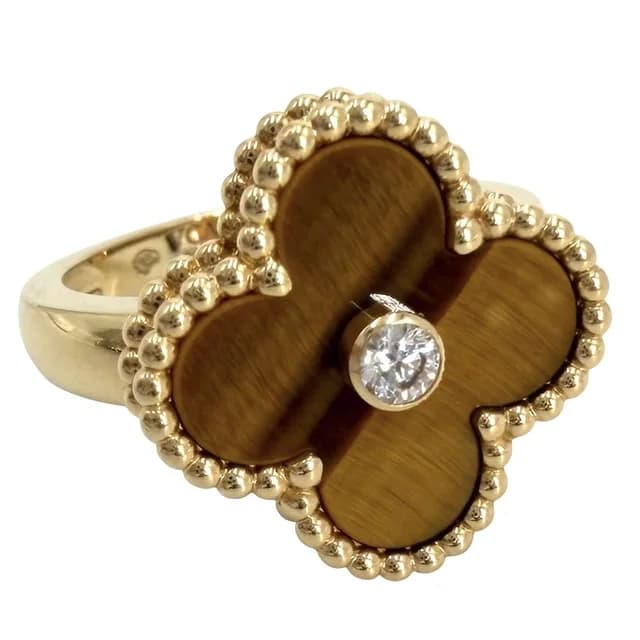 Van Cleef & Arpels Ring Vintage Alhambra 48 Gold Tiger Eye Brown in Brown from The Reluxe, photo 1 of 1