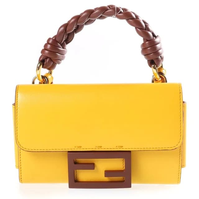 Fendi Baguette Phone Pouch Mini Handbag Yellow Brown Leather Gold in Brown Leather from The Reluxe, photo 1 of 1