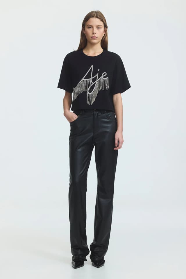 AJE Hollis Embellished Tee in BLACK/SILVER, image 1 of 1 from Aje