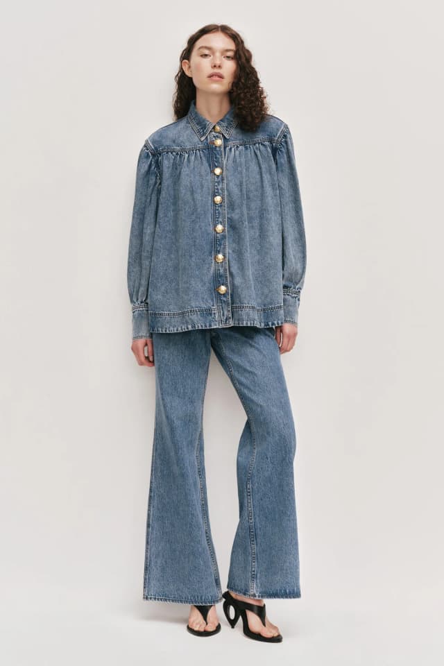 AJE Lorraine Denim Blouse in COASTAL STONE WASH, image 1 of 1 from Aje
