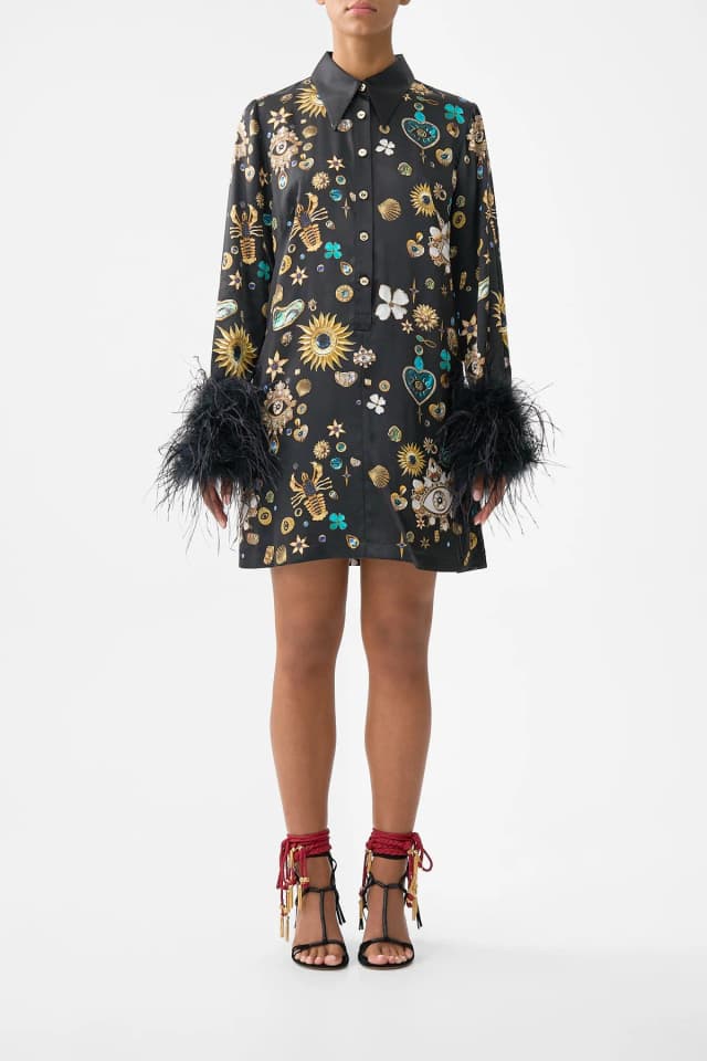 Camilla eBoutique MINI SHIRT DRESS WITH FEATHERS AMULETS AND ALCHEMY, image 1 of 1 from CAMILLA