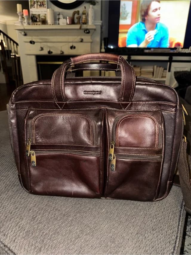 Samsonite Dark Brown Leather Briefcase With Dual Front Pockets in brown|red Leather from Poshmark, photo 1 of 1