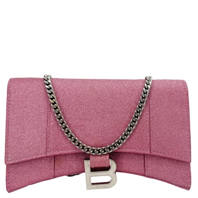 Balenciaga Hourglass Leather Wallet On Chain Shoulder Bag Pink in Pink Leather from Dallas Designer Handbags, photo 1 of 1