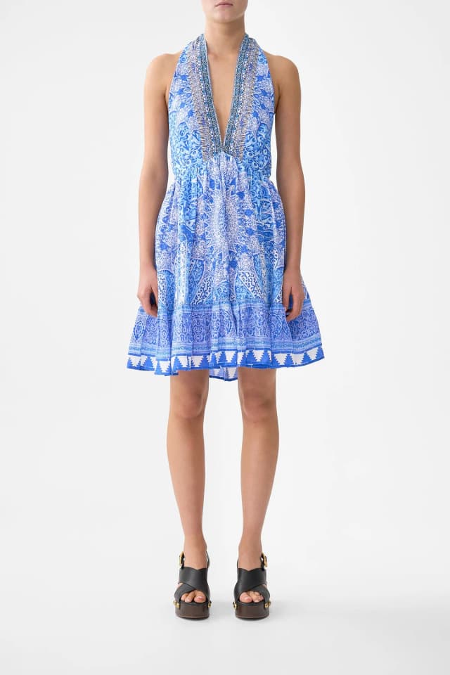Camilla eBoutique RUFFLE HEM HALTER SHORT DRESS THE BOSPHOROUS, image 1 of 1 from CAMILLA