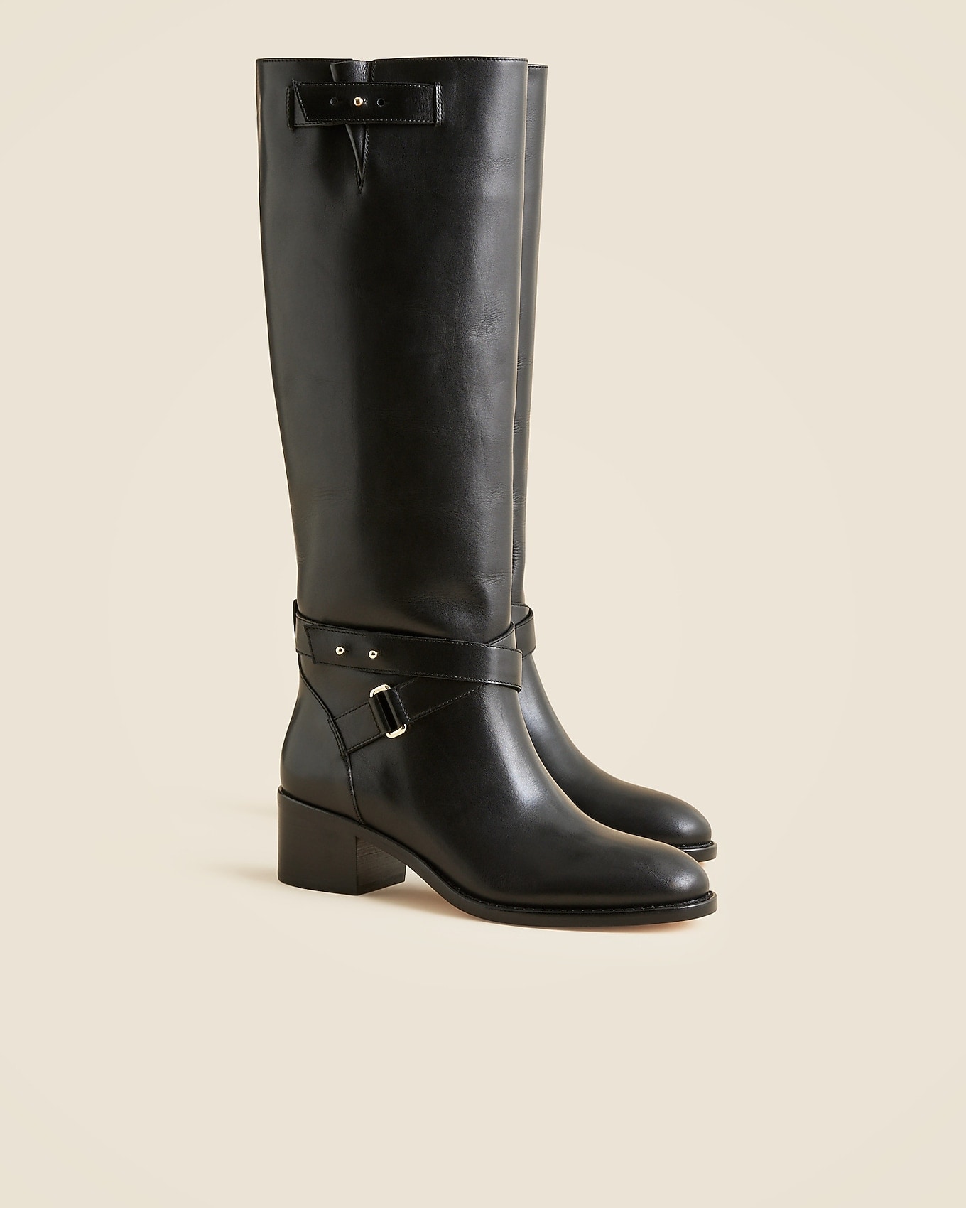 J.Crew Ryder knee-high boots in leather in BLACK, image 1 of 1 from J.Crew (US)