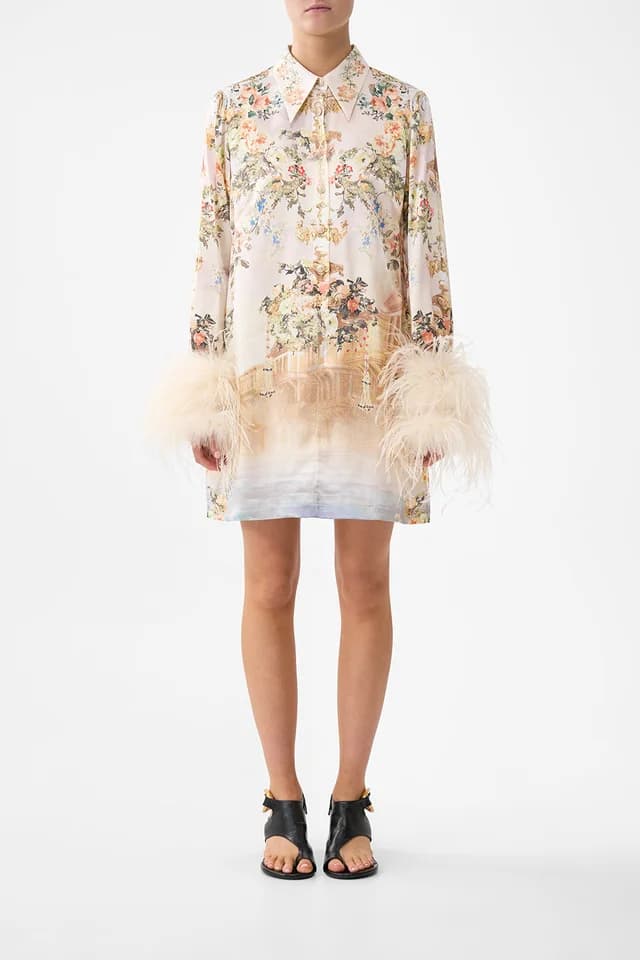 Camilla eBoutique MINI SHIRT DRESS WITH FEATHERS TWILIGHT IN ISTANBUL, image 1 of 1 from CAMILLA