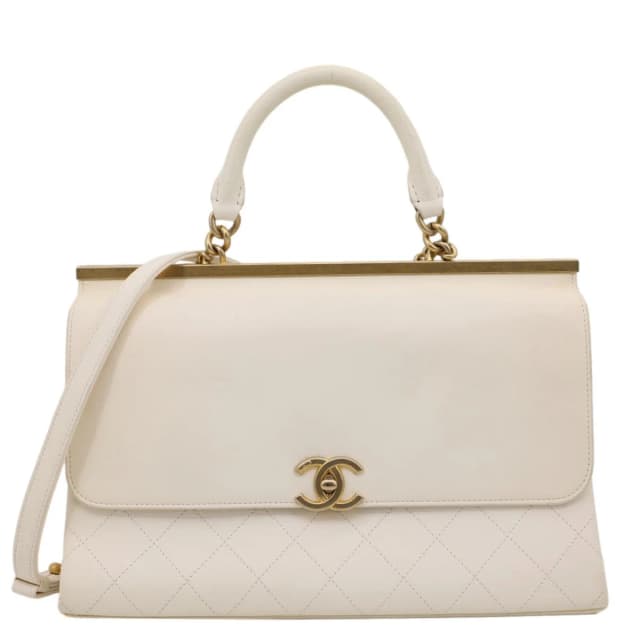 Chanel Coco Luxe Flap Quilted Lambskin Leather Top Handle Shoulder Bag White in White Lambskin from Dallas Designer Handbags, photo 1 of 1