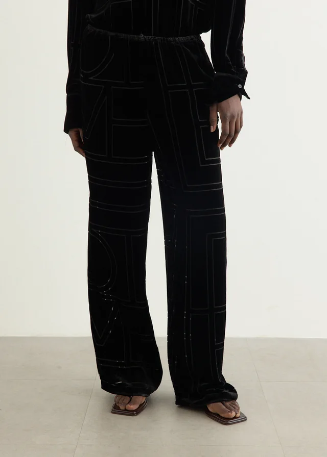 Toteme Monogram Devoré Pj Pants in BLACK, image 1 of 1 from Incu