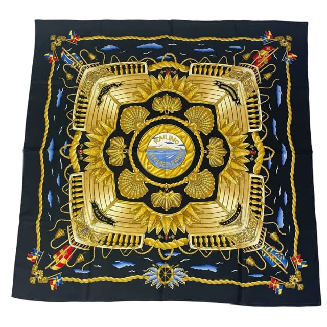 Hermès Carre 90 Railing Ship Handrail Scarf Silk Black in Black Silk from The Reluxe, photo 1 of 1