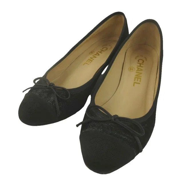 Chanel CC Logo Ballerina Pumps Black Heels Shoes in Black from The Reluxe, photo 1 of 1