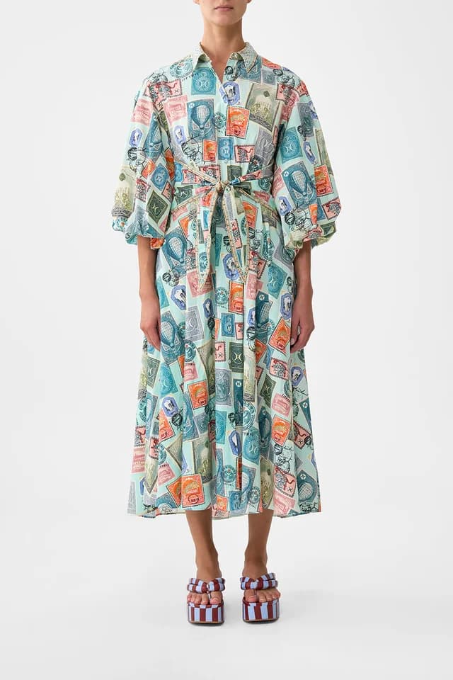 Camilla eBoutique WAIST TIE SHIRT DRESS WITH BUBBLE SLEEVE WITH LOVE FROM TÜRKIYE, image 1 of 1 from CAMILLA