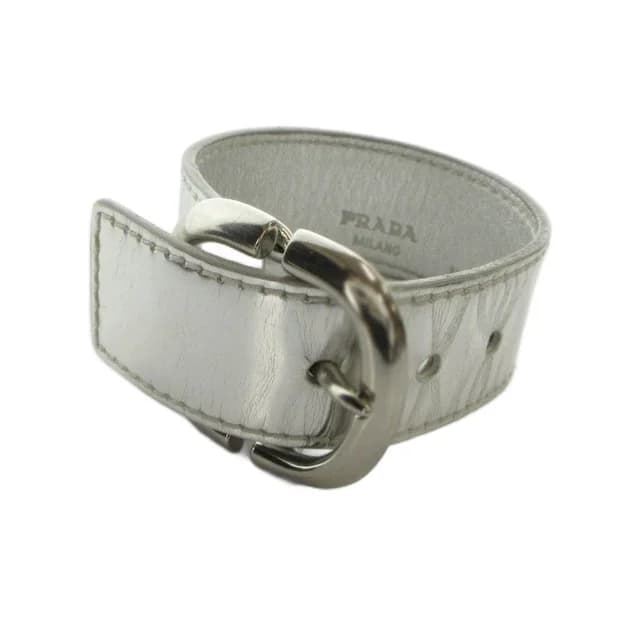 Prada Leather Bangle Bracelet Logo S Silver in Silver Leather from The Reluxe, photo 1 of 1