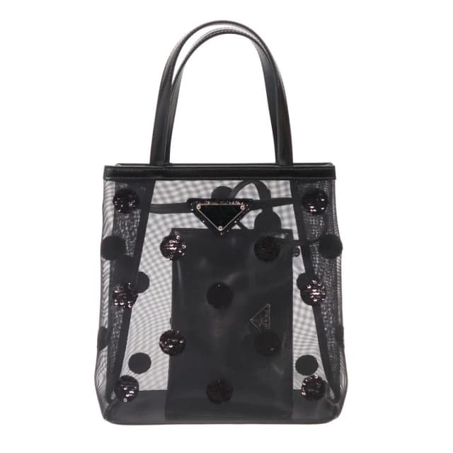 Prada Rete Ricamo Poi Sequin Dot Mesh Tote Bag Black in Black from The Reluxe, photo 1 of 1