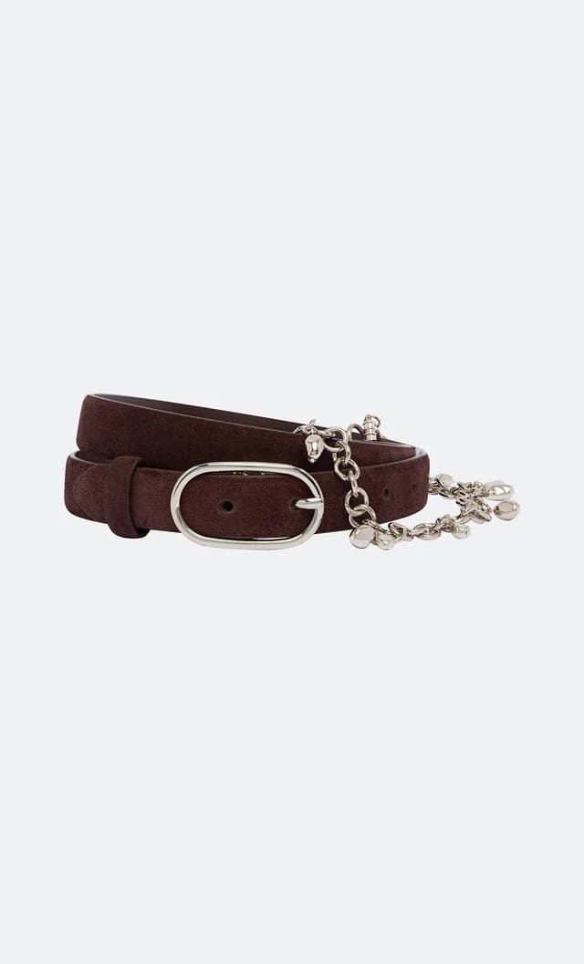 Bec&Bridge NAYA CHAIN BELT - CHOC SUEDE/SILVER, image 1 of 1 from BEC + BRIDGE