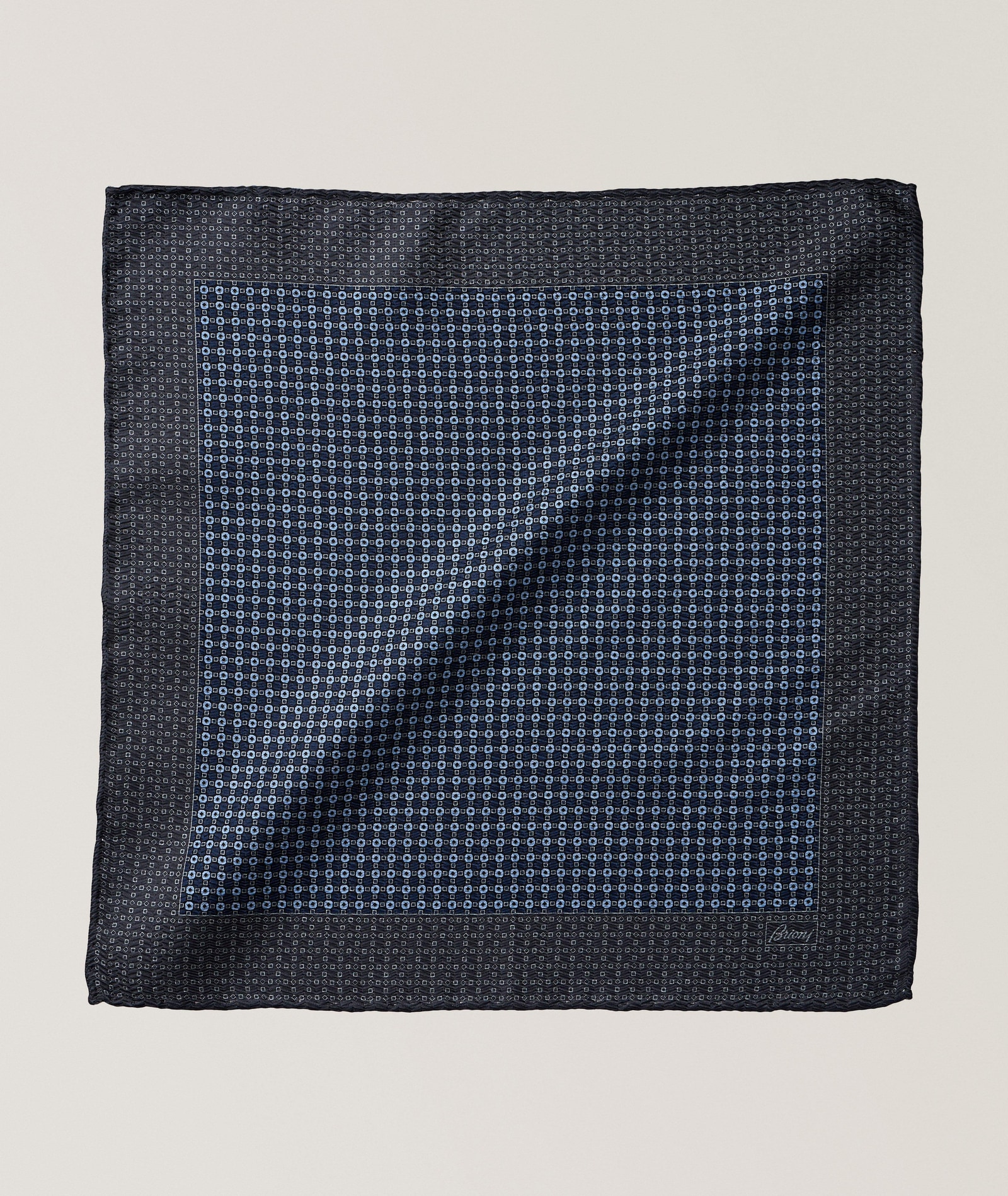 Brioni Micro-Geo Hand Rolled Silk Handkerchief in Blue, image 1 of 1 from Harry Rosen