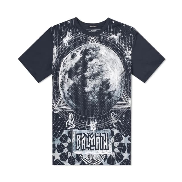 Balmain AW2018 Black Zodiac Short Sleeve T-Shirt in Blue Cotton from Designer Archives, photo 1 of 1